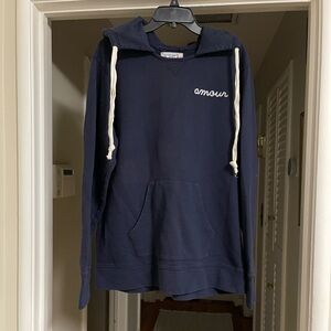 Free People Navy Blue Hoodie with White Accents